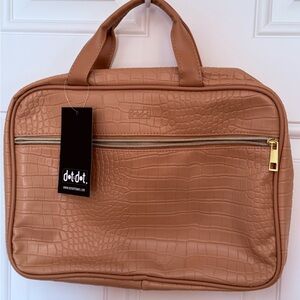 Tan Crocodile-Embossed Travel Bag